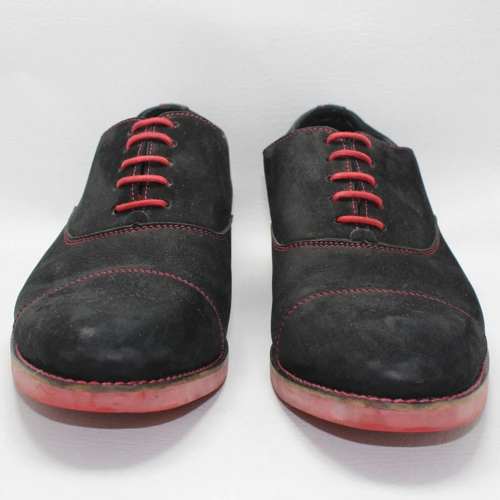 Donald J Pliner Mens Black Suede Red Contrast Cap Toe‎ Oxford Shoes Size 10